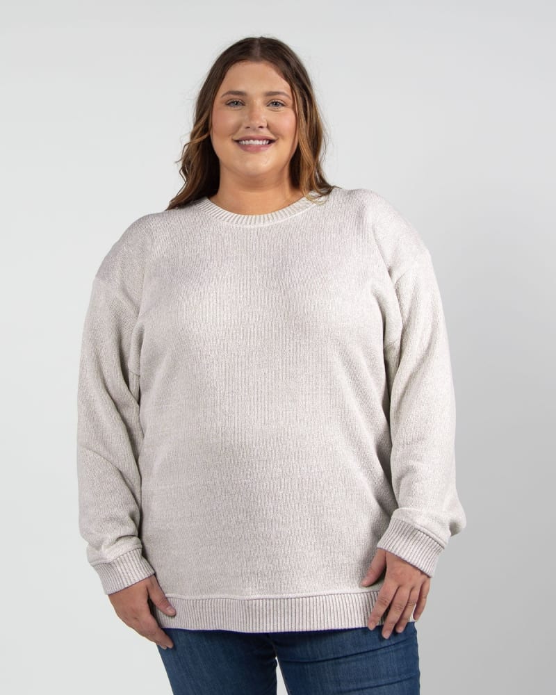 Front of a model wearing a size 2X Warm Up Crew Sweatshirt in Natural by chicka-d. | dia_product_style_image_id:289358
